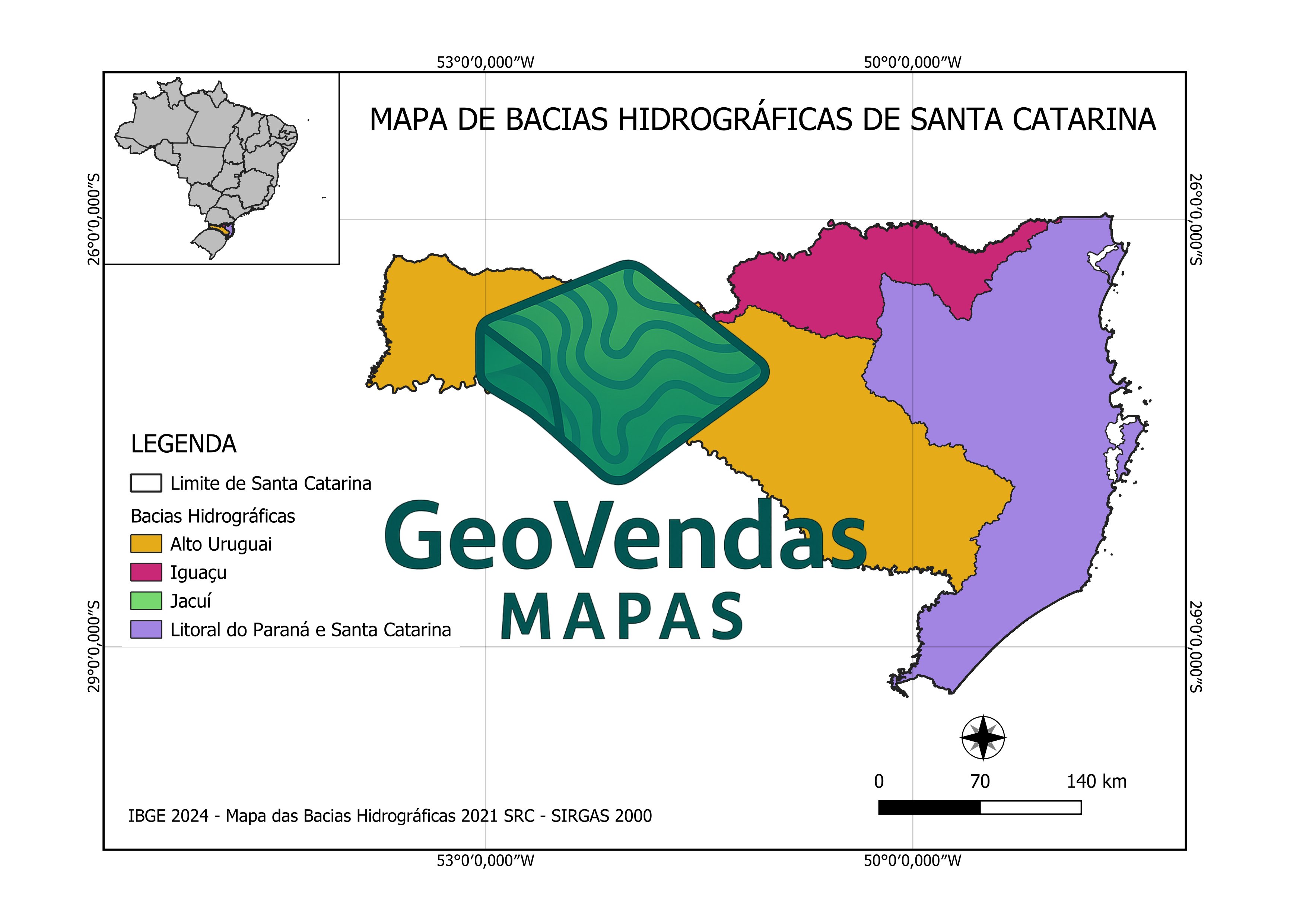 Mapa de Bacias hidrográficas de Santa Catarina